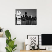 NYC New York City Manhattan Night Schwarz-weiß Poster (Heimbüro)