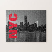 NYC New York City Manhattan Night Schwarz-weiß Puzzle (Horizontal)