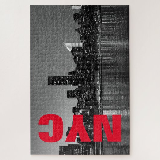 NYC New York City Manhattan Night Schwarz-weiß Puzzle (Vertikal)