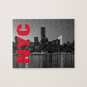NYC New York City Manhattan Night Schwarz-weiß Puzzle