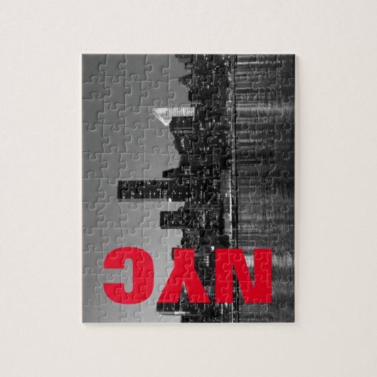 NYC New York City Manhattan Night Schwarz-weiß Puzzle (Vertikal)