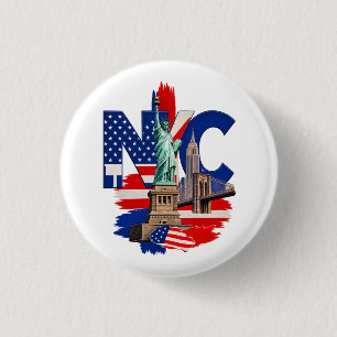 NYC New York City Patriotisches Stadtbild-Grafik – Button