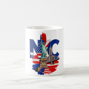 NYC New York City Patriotisches Stadtbild-Grafik – Kaffeetasse