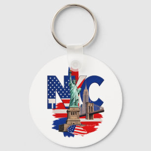NYC New York City Patriotisches Stadtbild-Grafik – Schlüsselanhänger