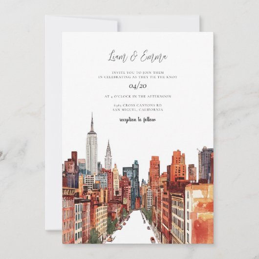 NYC New York City Watercolor Vinatge Wedding Einladung (Vorderseite)