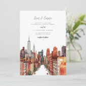 NYC New York City Watercolor Vinatge Wedding Einladung (Stehend Vorderseite)