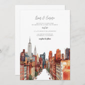 NYC New York City Watercolor Vinatge Wedding Einladung (Vorne/Hinten)