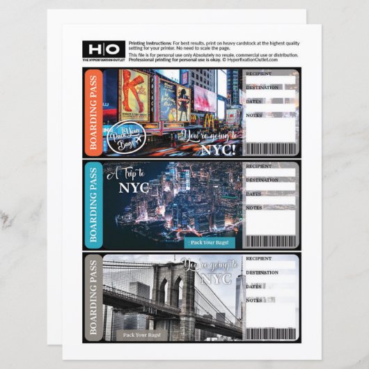 NYC | New York Mock Ticket für Reisen und Veransta (Vorne/Hinten)