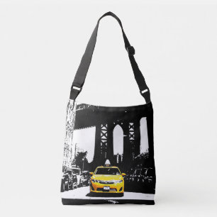 Nyc New York Yellow Taxi Brooklyn Bridge Black Tragetaschen Mit Langen Trägern