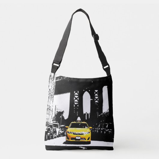 Nyc New York Yellow Taxi Brooklyn Bridge Black Tragetaschen Mit Langen Trägern (Vorderseite)