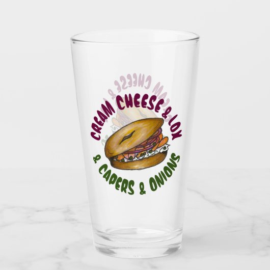 NYC Nova Bagel Creme Käse Capers Lox Onions Glas (Vorderseite)