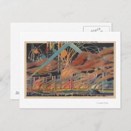 NYC, NY - Feuerwerke in Lagoon of Nations Worlds Postkarte (Vorne/Hinten)