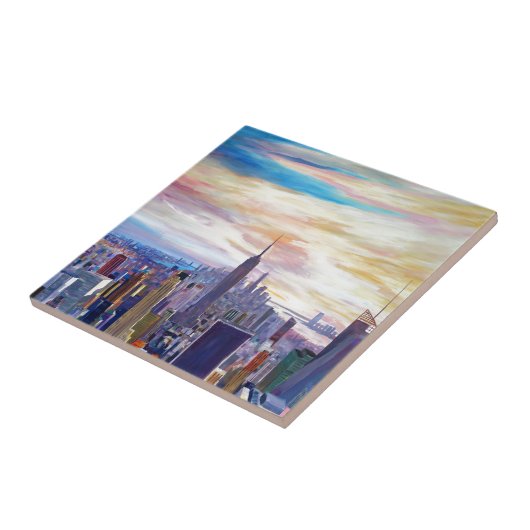 NYC Panorama mit Chrysler und Reich-Staat Fliese (Seite)