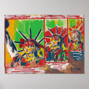 NYC Peter Max Stil 3 Freiheiten 9-11 signiertes Po Poster