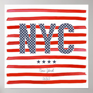 NYC   Red, White & Blue Design Poster