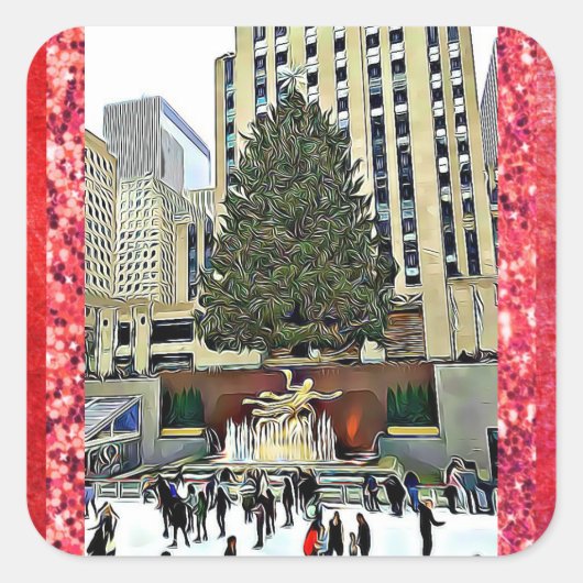 NYC Rockefeller Center Ice Skaten Rink Sticker (Vorderseite)