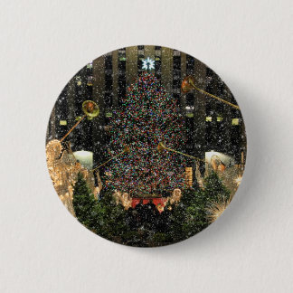 NYC Rockefeller Center Xmas Tree Falling Snow Button