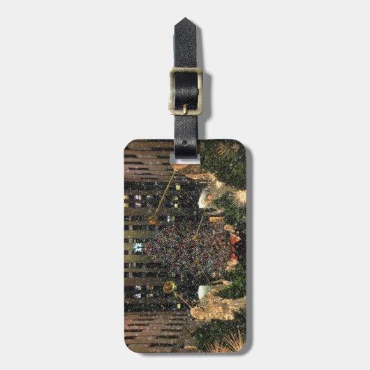 NYC Rockefeller Center Xmas Tree Falling Snow Gepäckanhänger (Vorderseite vertikal)