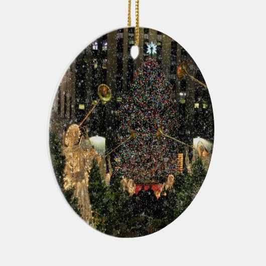 NYC Rockefeller Center Xmas Tree Falling Snow Keramikornament (Rechts)