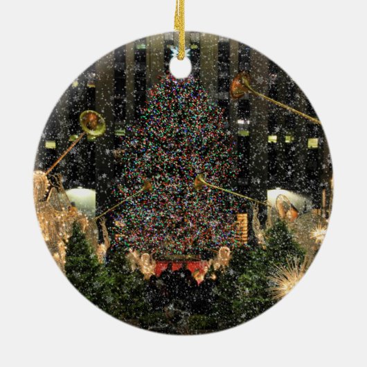 NYC Rockefeller Center Xmas Tree Falling Snow Keramikornament (Hinten)