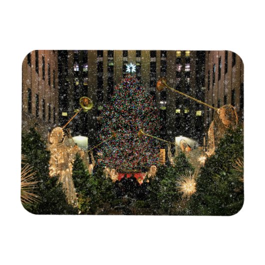 NYC Rockefeller Center Xmas Tree Falling Snow Magnet (Horizontal)