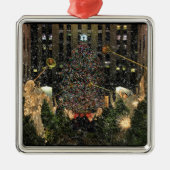 NYC Rockefeller Center Xmas Tree Falling Snow Silbernes Ornament (Vorne)