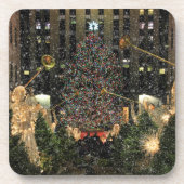 NYC Rockefeller Center Xmas Tree Falling Snow Untersetzer (Vorderseite)