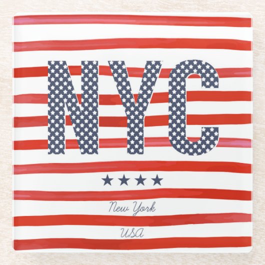NYC | Rot-, weißer u. Blauerentwurf Glasuntersetzer (Vorderseite)