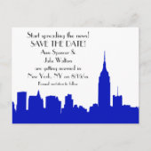 NYC Royal Blue Skyline Silhouette Save the Date Ankündigungspostkarte (Vorderseite)
