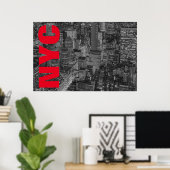 NYC Schwarz-weiß Red New York City Skyline Poster (Heimbüro)