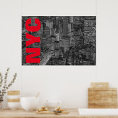 NYC Schwarz-weiß Red New York City Skyline Poster (Küche)