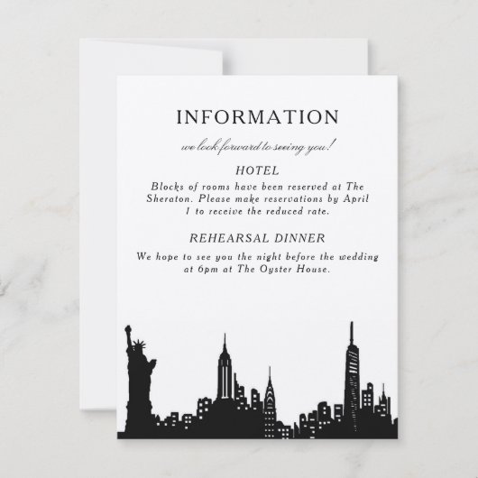 NYC Schwarzweiß-Informationskarte RSVP Karte (Vorderseite)