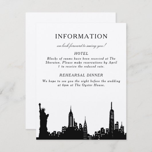 NYC Schwarzweiß-Informationskarte RSVP Karte (Vorne/Hinten)