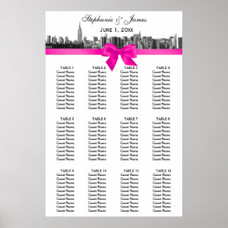 NYC-Seekarte mit breiter Skyline BW Hot Pink Bow Poster