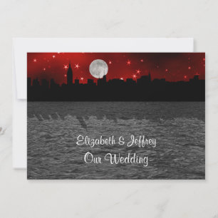 NYC-Silhouette Mond Rot Hochzeit Einladung