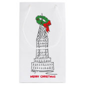 NYC Skycraper Wreath Frohe Weihnachten New York Kleine Geschenktüte (Rückseite)