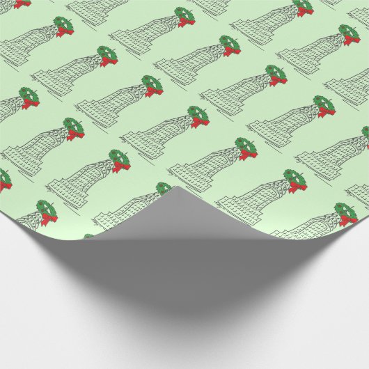 NYC Skycraper Wreath Holiday New York Weihnachten Geschenkpapier (Ecke)