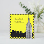NYC Skyline2 Etched ESB Checkrd Taxi Brautparty Einladung (Stehend Vorderseite)