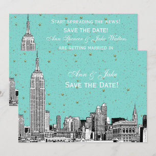 NYC Skyline 01 Etch DIY BG Farbe Save the Date Tur Einladung