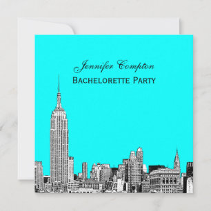 NYC Skyline 01 Etchd DIY BG Color SQ Bachelorette Einladung