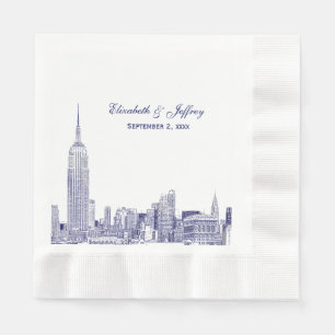 NYC Skyline 01 Etchd DIY BG Color Wedding Blue Serviette