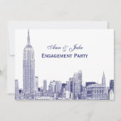 NYC Skyline 01 Etchd DIY BG Engagement Party Blue Einladung (Vorderseite)