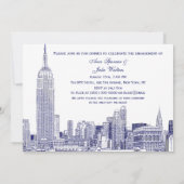 NYC Skyline 01 Etchd DIY BG Engagement Party Blue Einladung (Rückseite)
