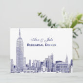 NYC Skyline 01 Etchd DIY BG Probe Dinner Blue Einladung (Stehend Vorderseite)