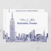 NYC Skyline 01 Etchd DIY BG Probe Dinner Blue Einladung (Vorne/Hinten)
