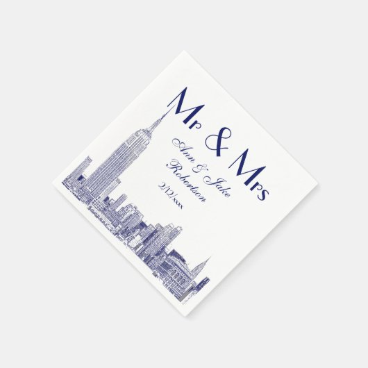 NYC Skyline 01 Etchd DIY BG Wedding Mr. Blue Serviette (Ecke)