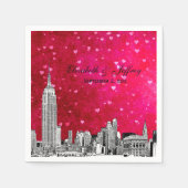 NYC Skyline 01 Etchd Hot Pink Red Hrt Serviette (Vorderseite)