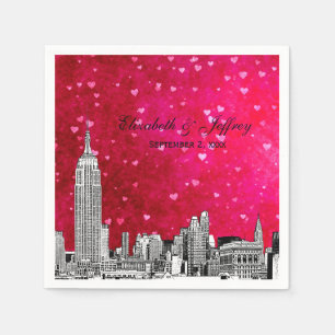 NYC Skyline 01 Etchd Hot Pink Red Hrt Serviette