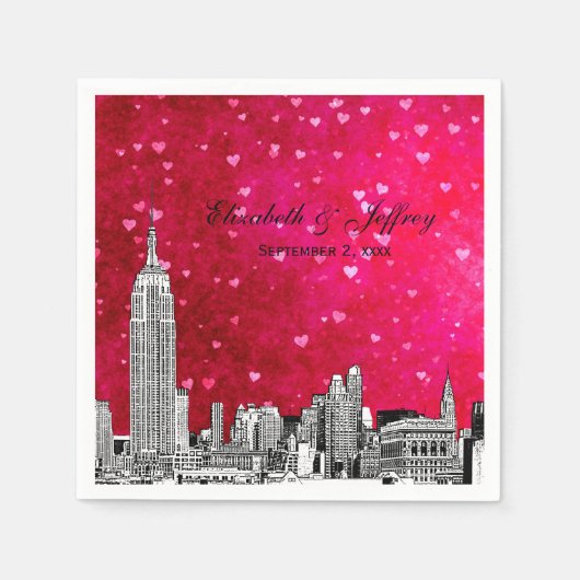 NYC Skyline 01 Etchd Hot Pink Red Hrt Serviette (Vorderseite)