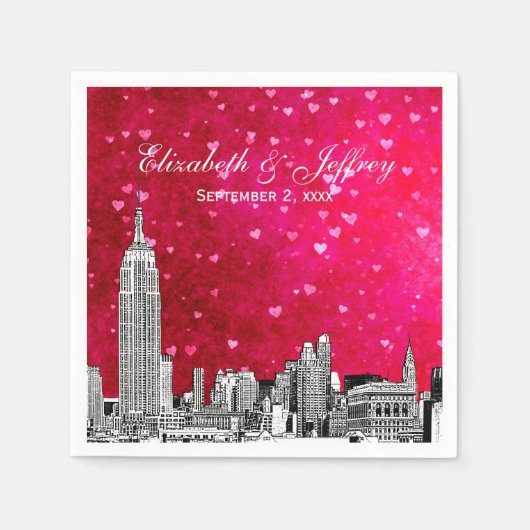 NYC Skyline 01 Etchd Hot Pink Red Hrt Serviette (Vorderseite)